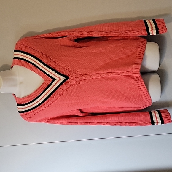Cotton Country Size M/M V-neck Pinkish Tangerine Knit Sweater - Picture 5 of 7